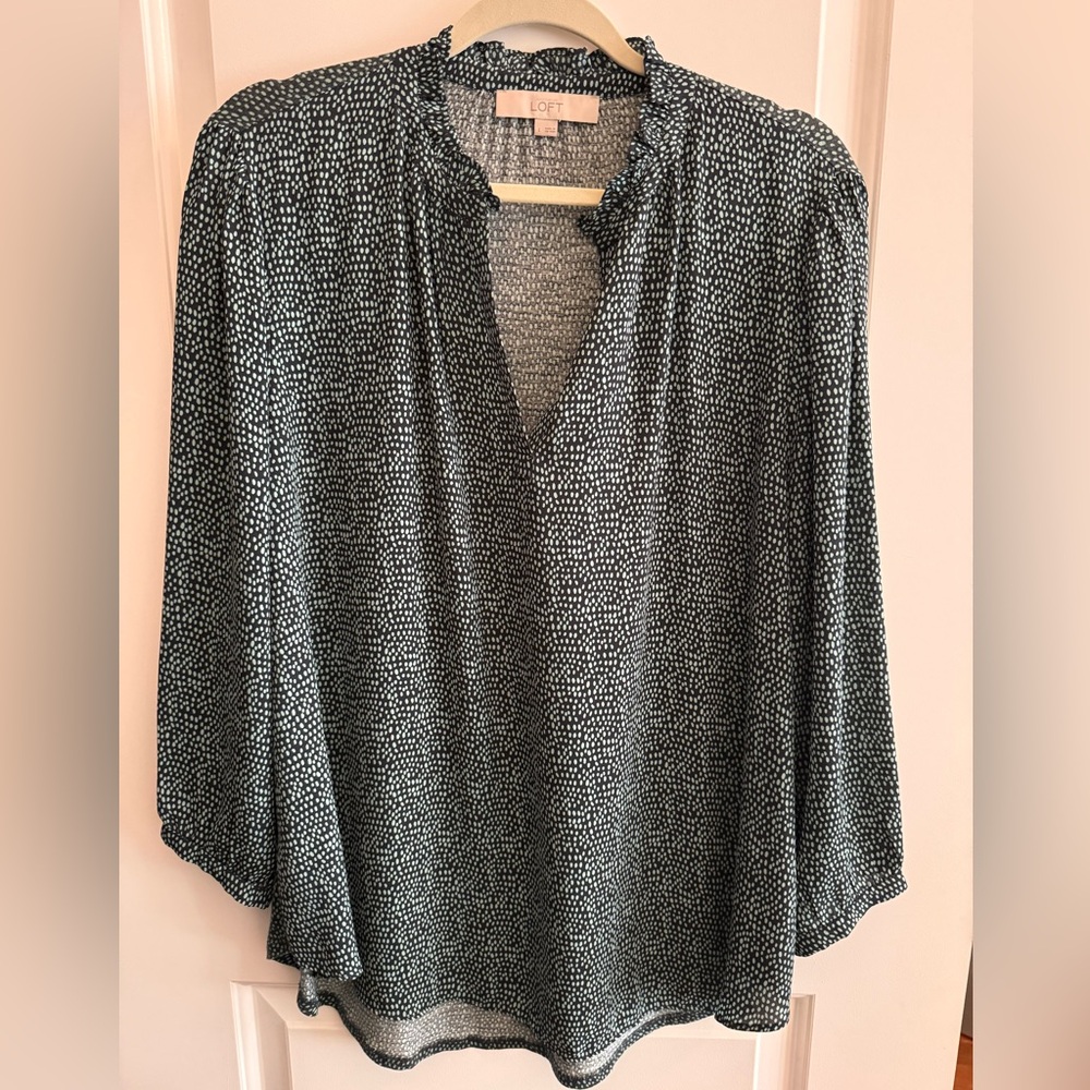 Loft Blue & Green Patterned Top
